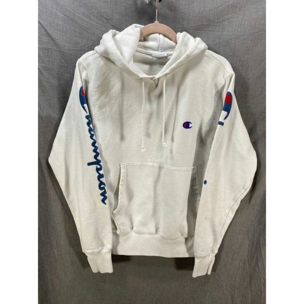 VTG Champion Sweater Adult Small White Logo Long Sleeves Pullover Mens